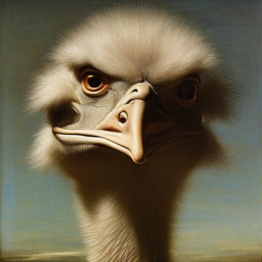 Detailed Ostrich Portrait in an Old Master Style