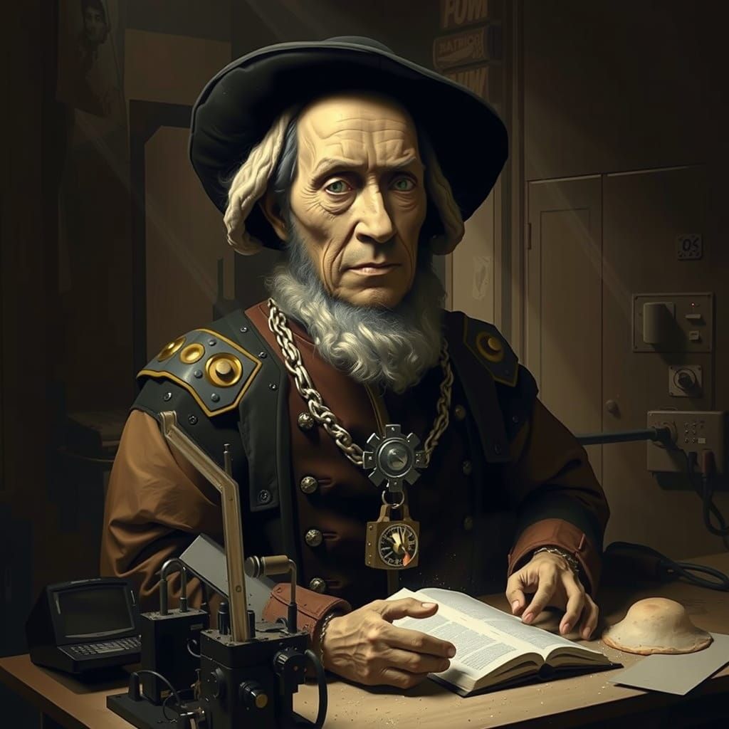 Surreal Scientist in Industrial Mushroom Lab