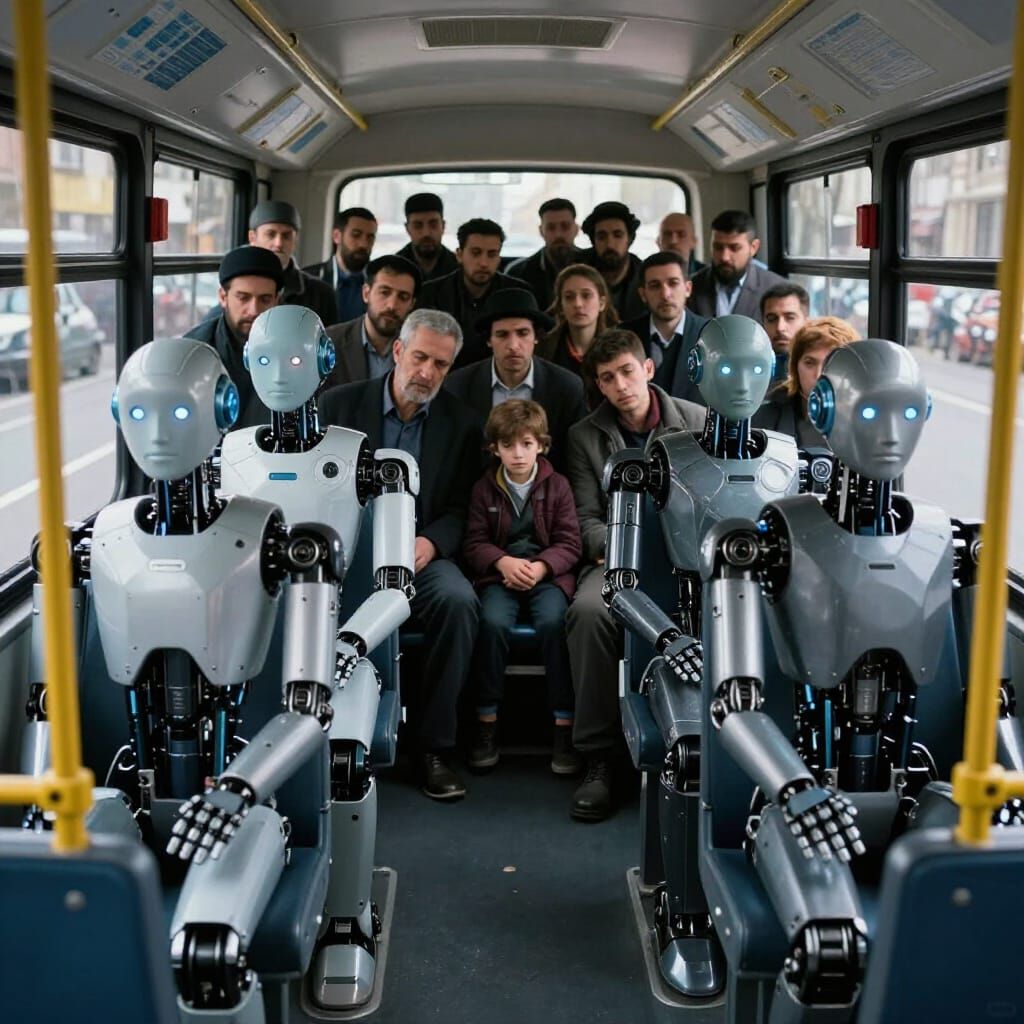 Robots and Humans on Dystopian City Bus