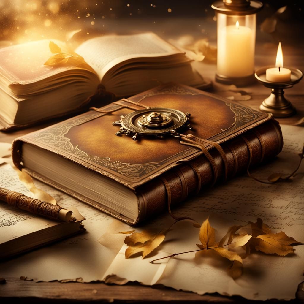 Leather Book in Sepia Mist, Rackham-esque Art