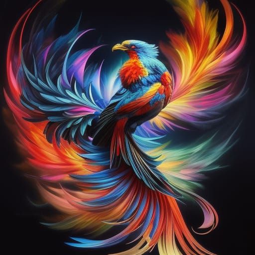 Fiery Phoenix Morphs into Black Rose, Digital Art