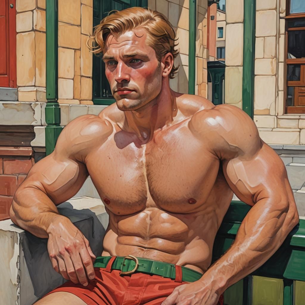 Cubist Man Overlooking New York City in Realism Style