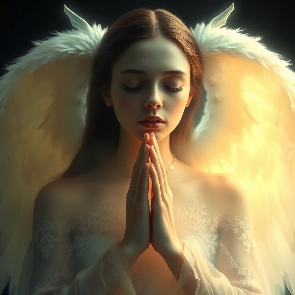Ethereal Woman in Prayer: A Fantasy Portrait