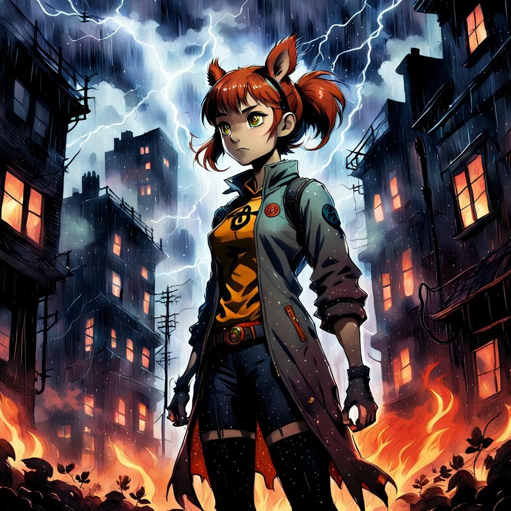 Squirrel Girl in Dark Fantasy Anime Style
