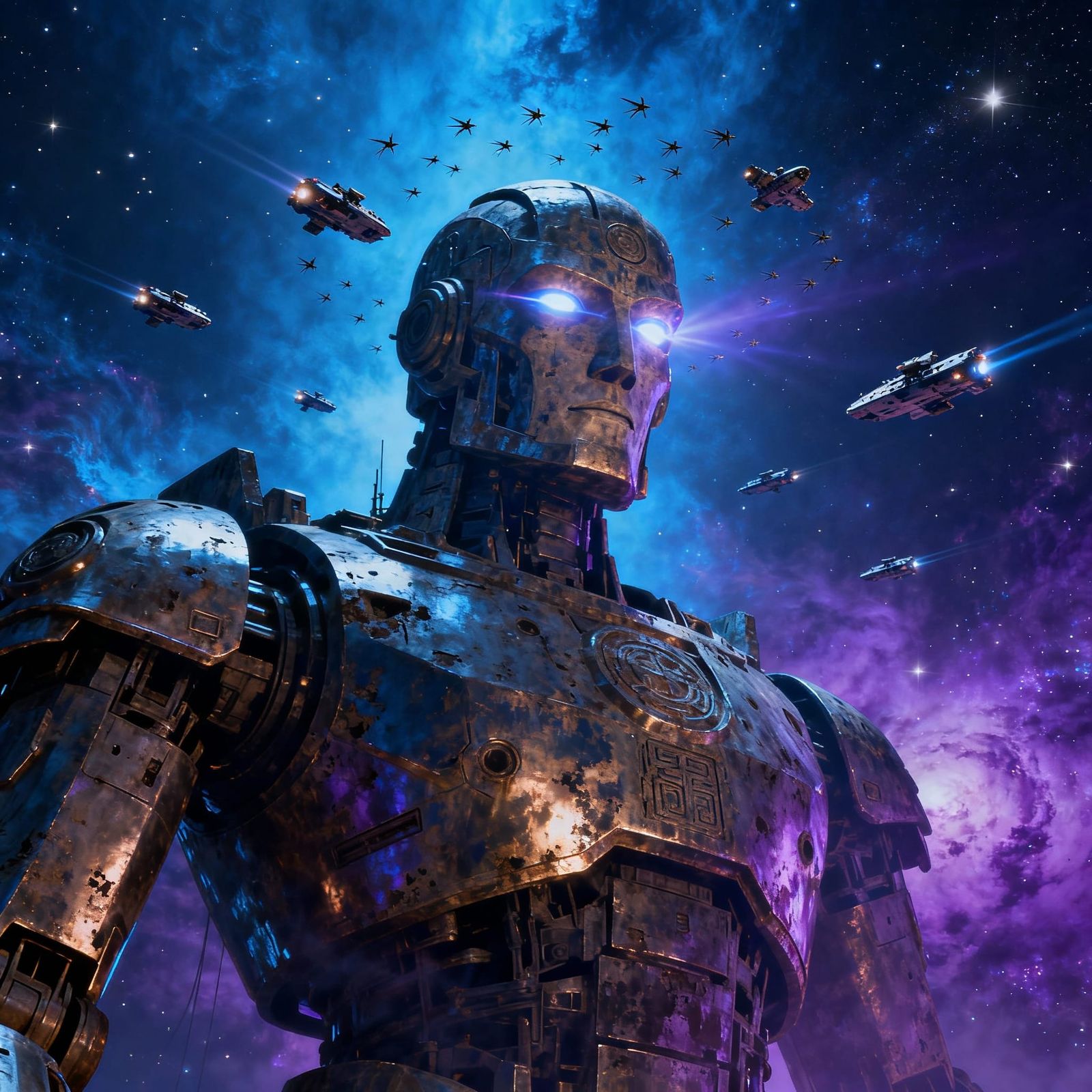 Colossal Robot Awakens in Nebula