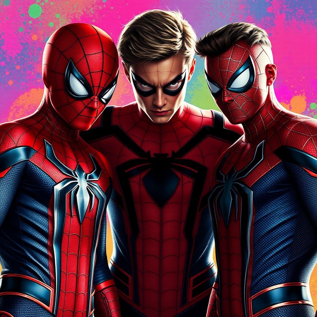 Three Spider-Men Unite: A Marvel Comic Book Scene