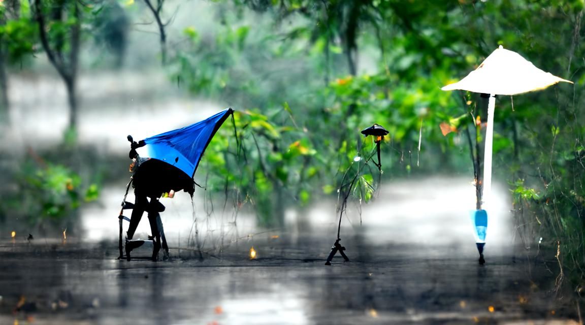 Solitary Figure in Rainy Spotlight
