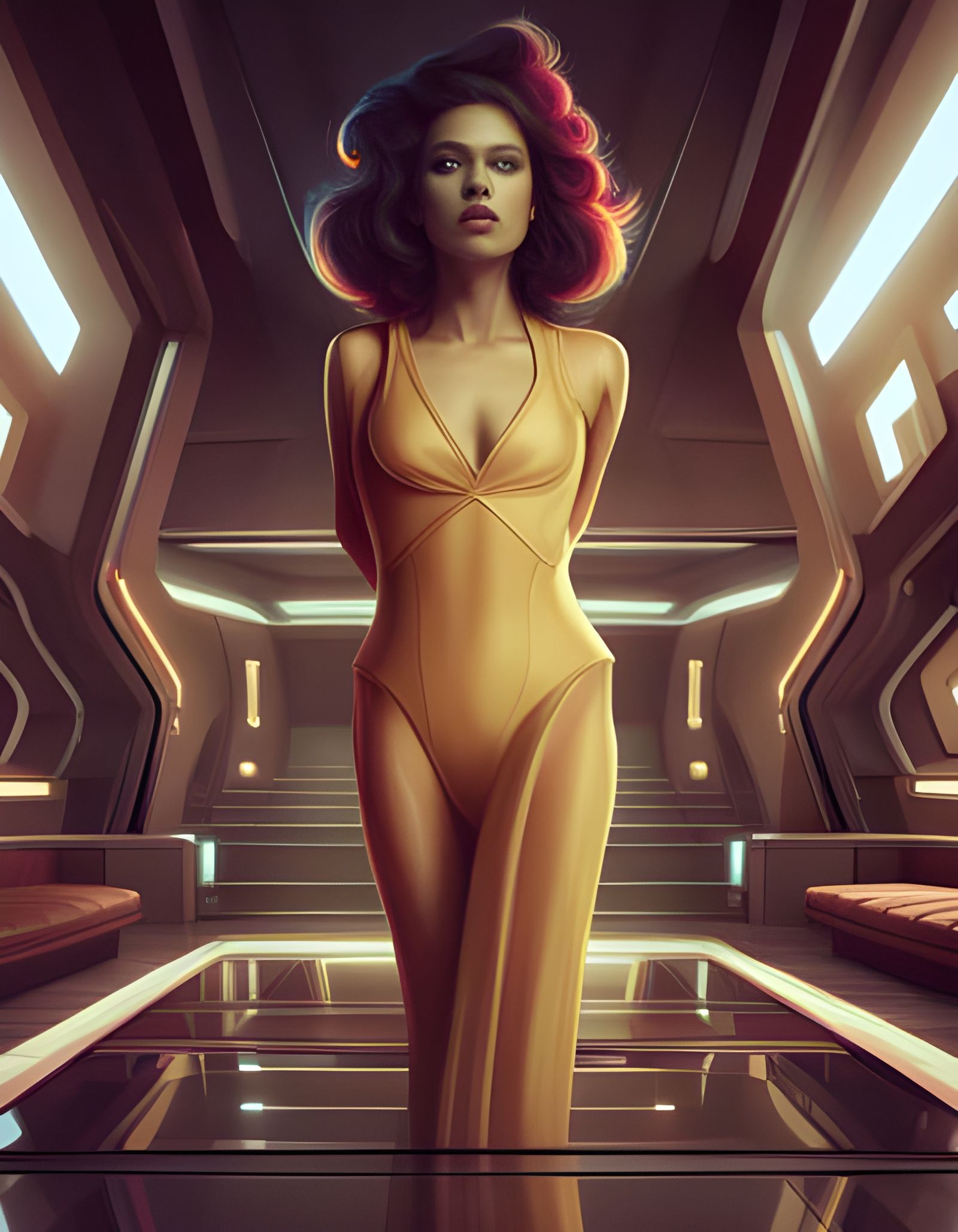 Medusa on Spaceship in Cosmic Futurism Style