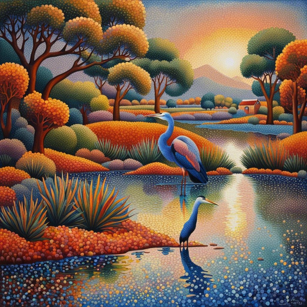 "Pointillisme Landschap