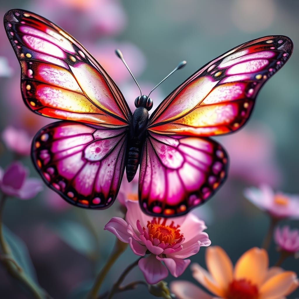 Vibrant Butterfly Macro Detail in Semi-Realistic 3D Style