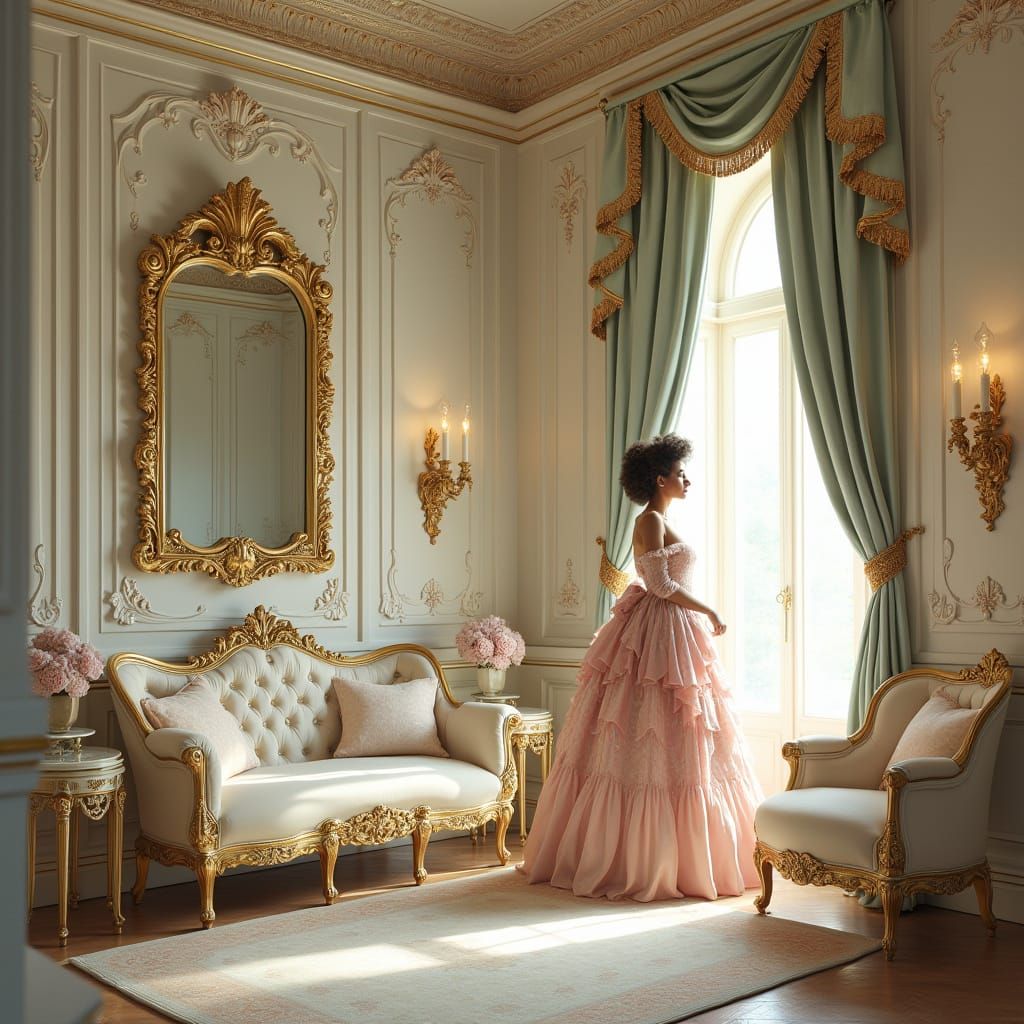 Elegant Rococo Interior with Golden & Pastel Ornamentation