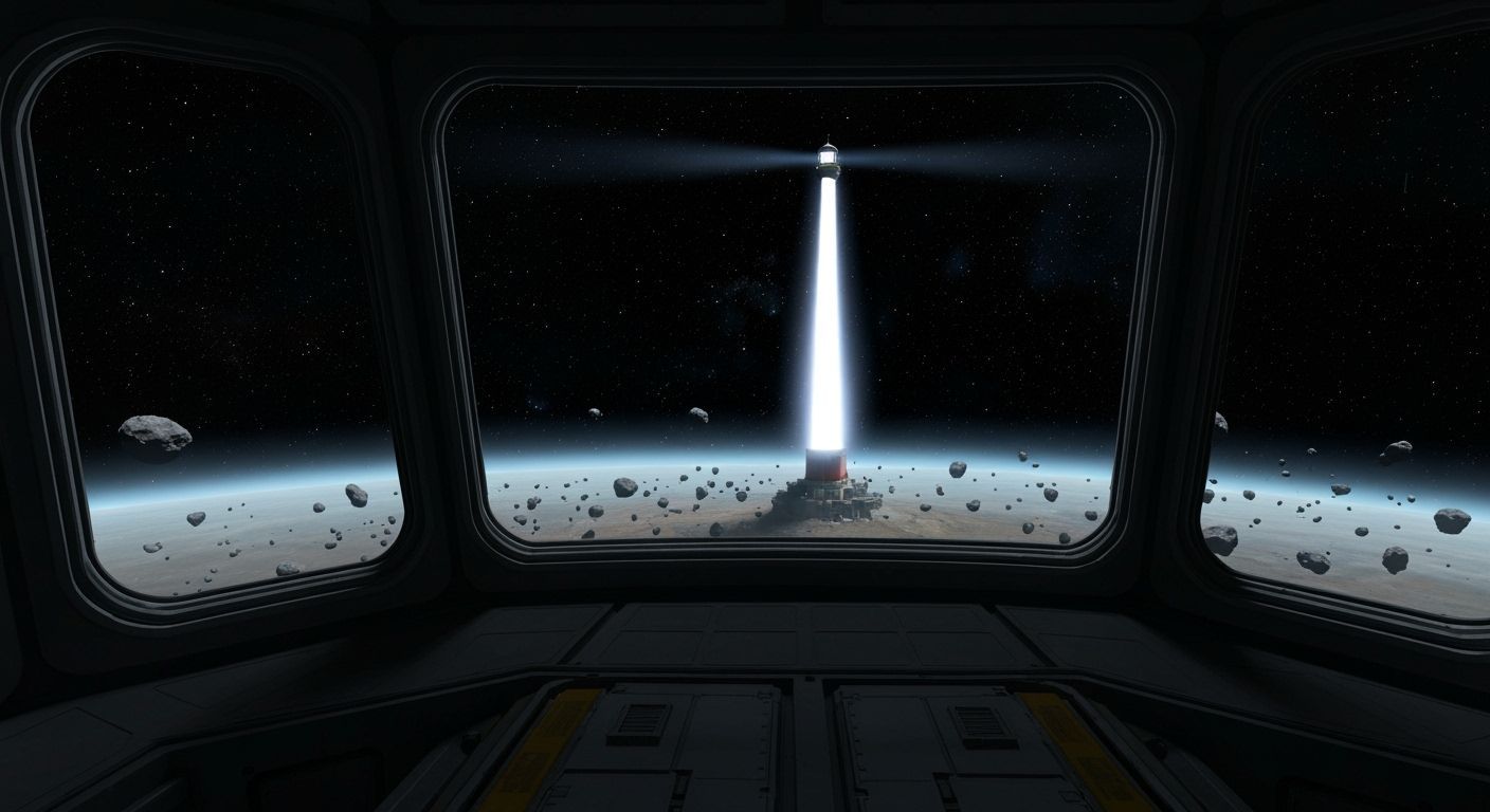 Epic Space Lighthouse Radiates Orange Light