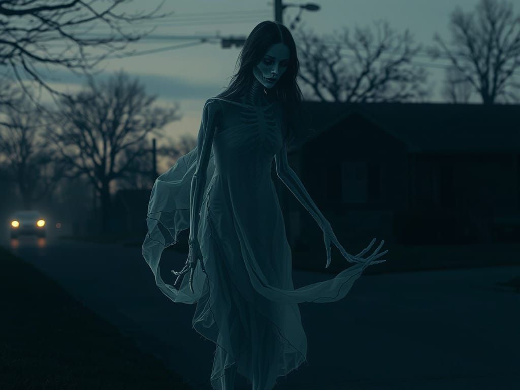 Ghostly Woman in Suburban Shadows