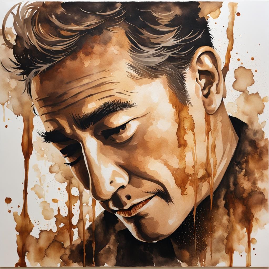 Monochrome Tea Stain Portrait with Tarashikomi Technique