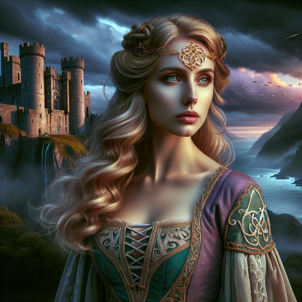 Welsh Goddess of Beauty in Ethereal Fantasy Landscape
