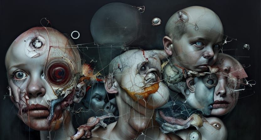 World War 4: Grotesque Horror Gouache Painting