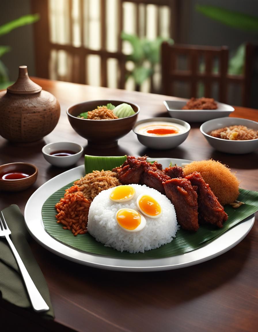 Hyperrealistic Nasi Lemak Still Life, Concept Art