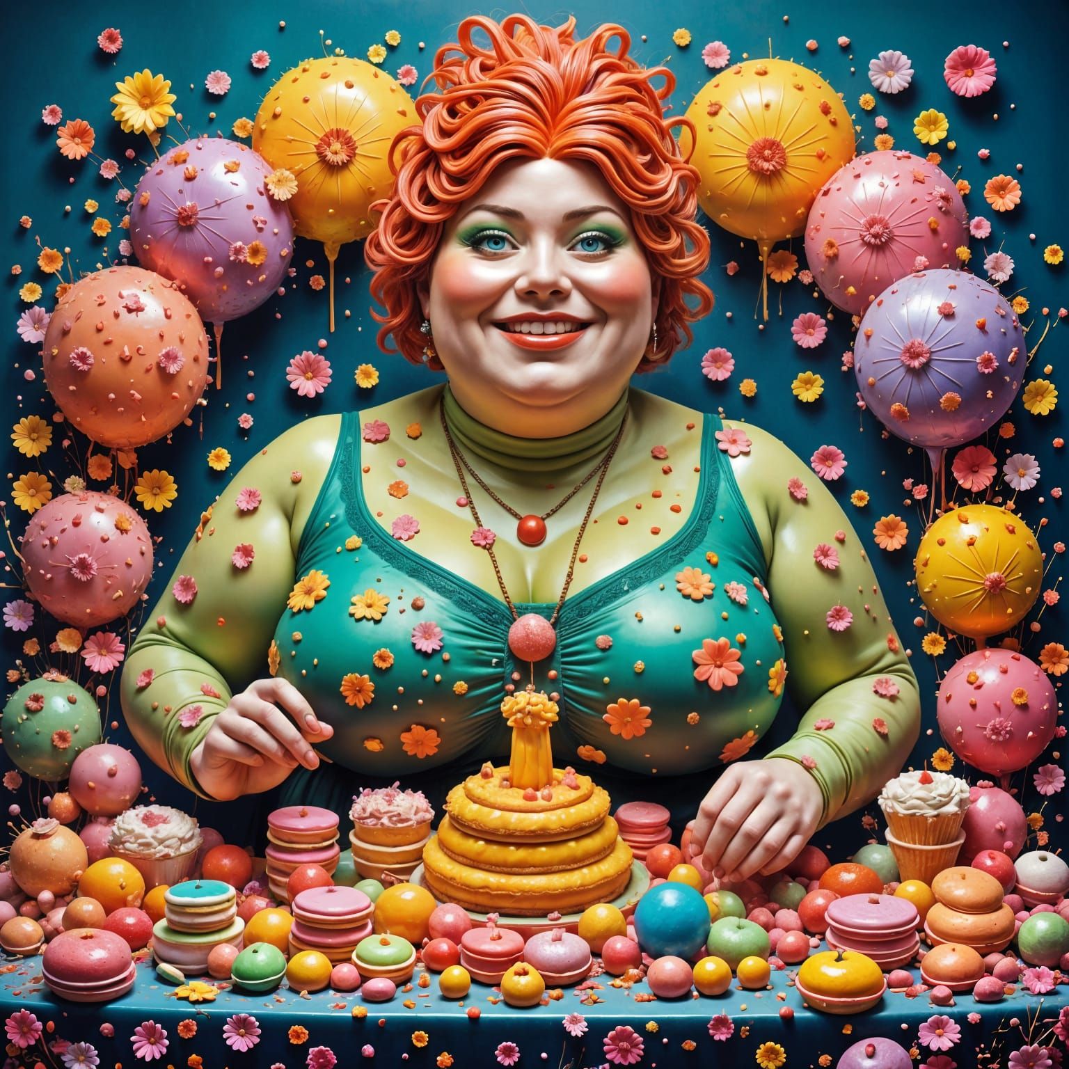 A Plus-Size Goddess Admires a Whimsical Dessert Wonderland i...