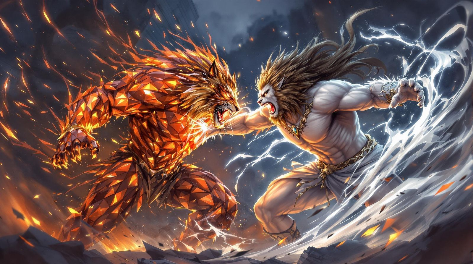 Cosmic Battle: Tiger God vs. Lion God