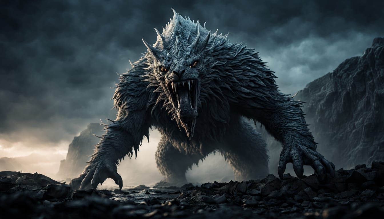 Majestic Grey Beast Emerges from Shadows in Dark Fantasy Cin...