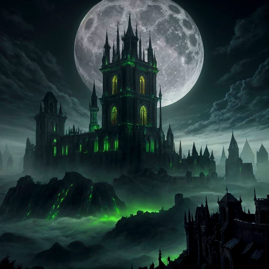 Eerie Fortress City with Green Glow