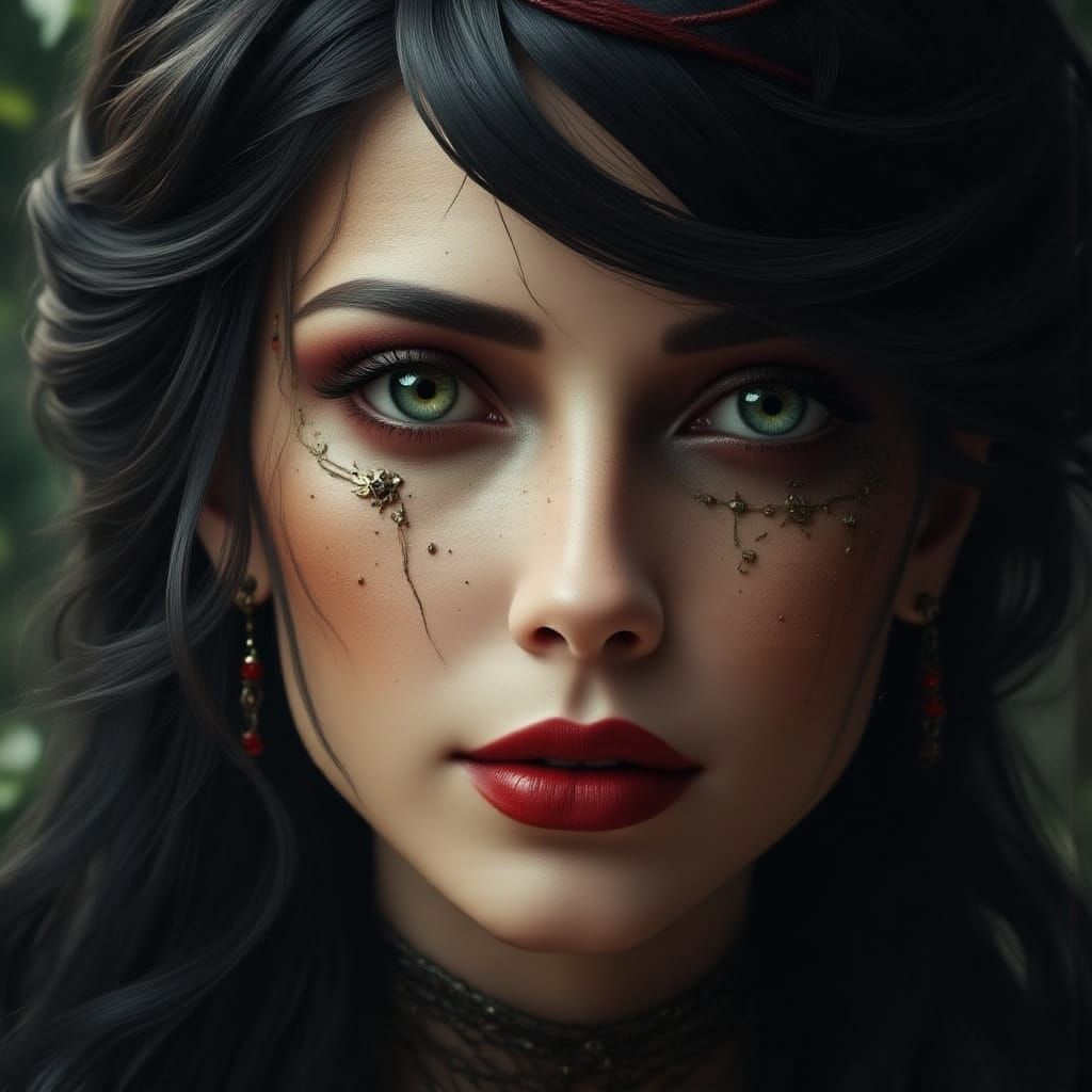 Ethereal Woman Portrait with Gothic Makeup