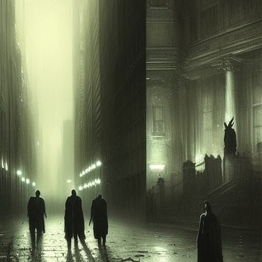 Noir London Street Scene in Gothic Horror Style