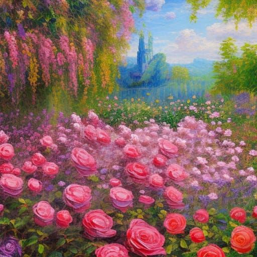 Rose Garden in Expressionist Impasto Style