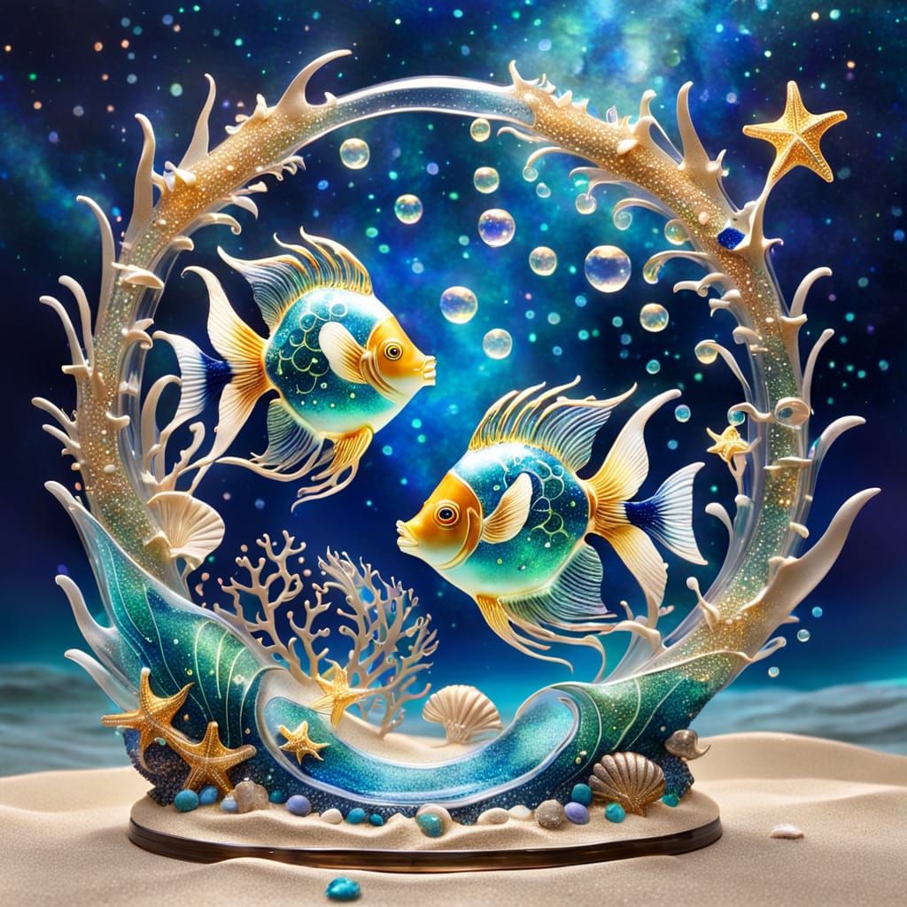 Ethereal Oceanic Glass Sculpture of Majestic Fish