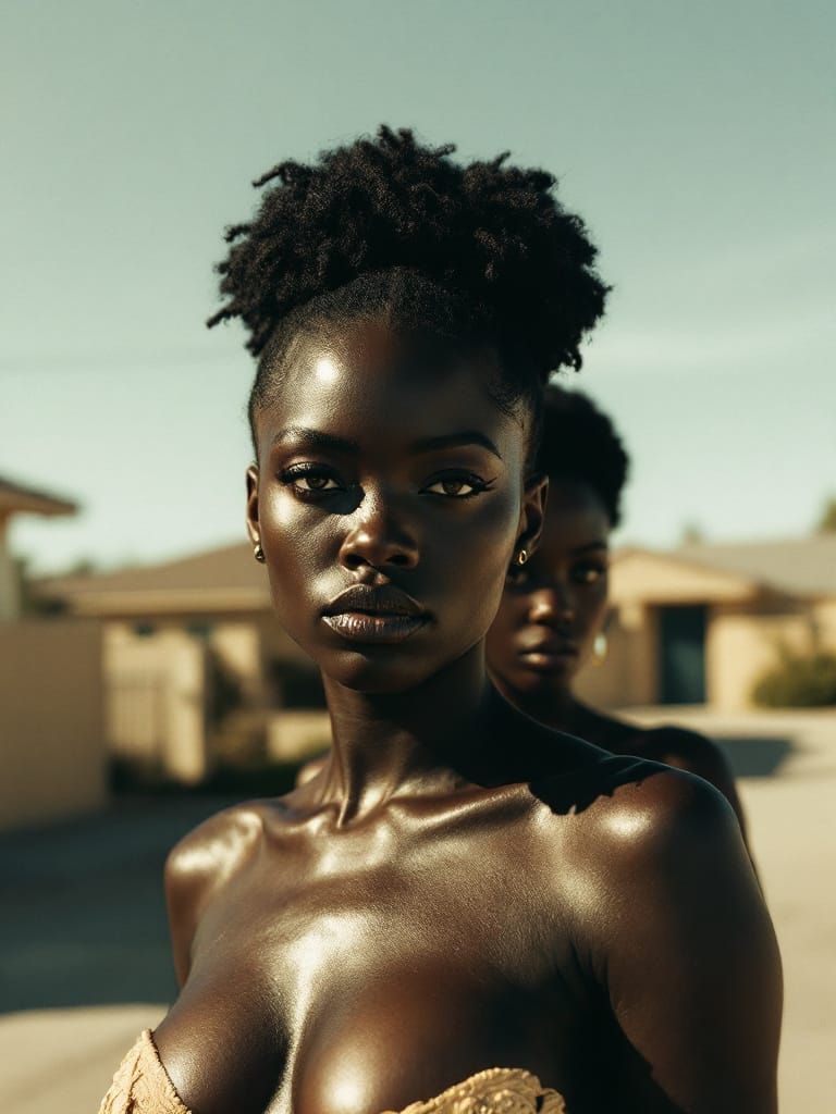 Dual Resilience: Two Californian Women in Stark Suburban Sun...