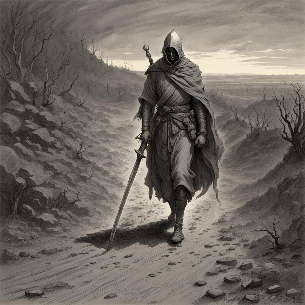 Victorious Swordsman on a Dirt Road