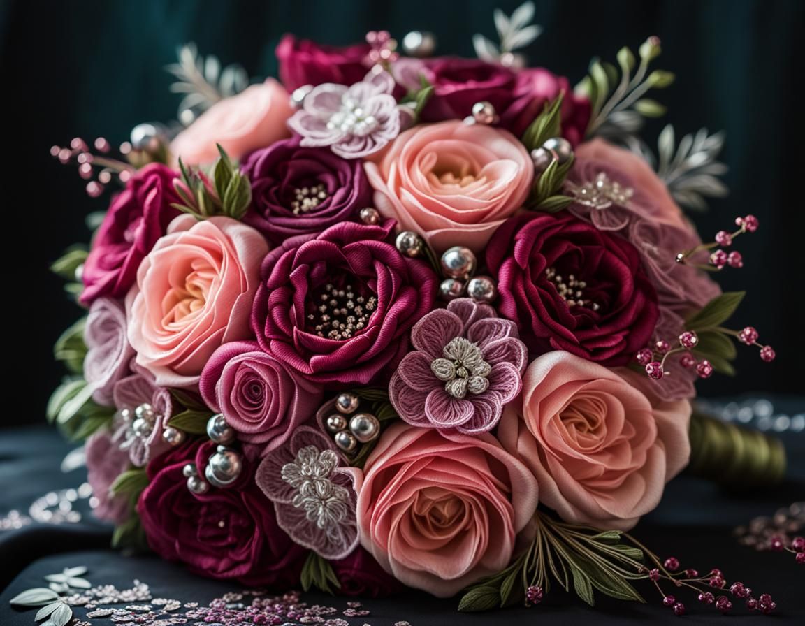 Elegant Embroidered Summer Bouquet Art