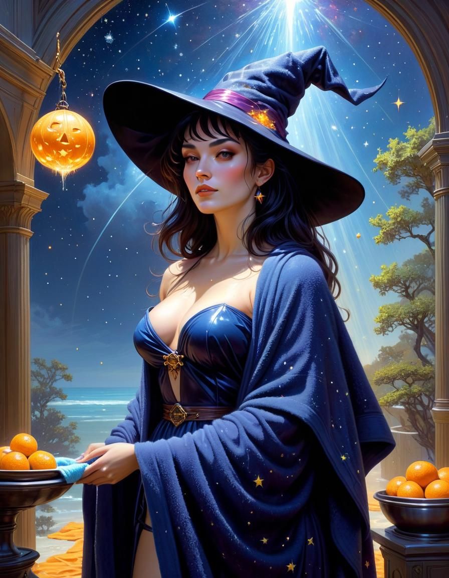 Gothic Witch in Surreal Constellation Art