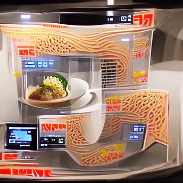Futuristic Microwave Dispenses Instant Ramen: AI Art