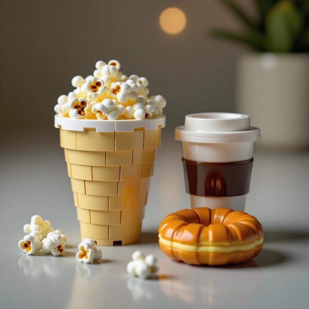 Lego Popcorn, Coffee, and Pastry Arrangement
