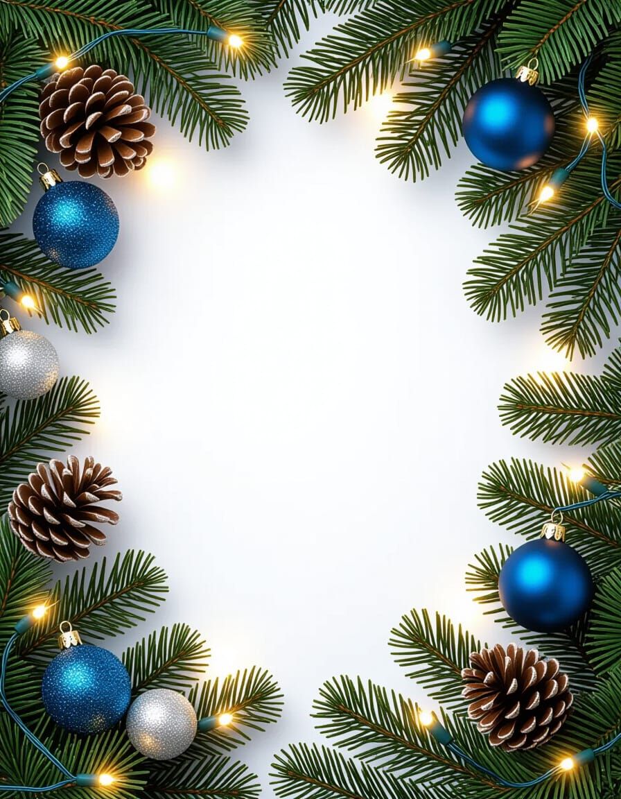 Festive Christmas Frame with Spruce and Fairy Lights