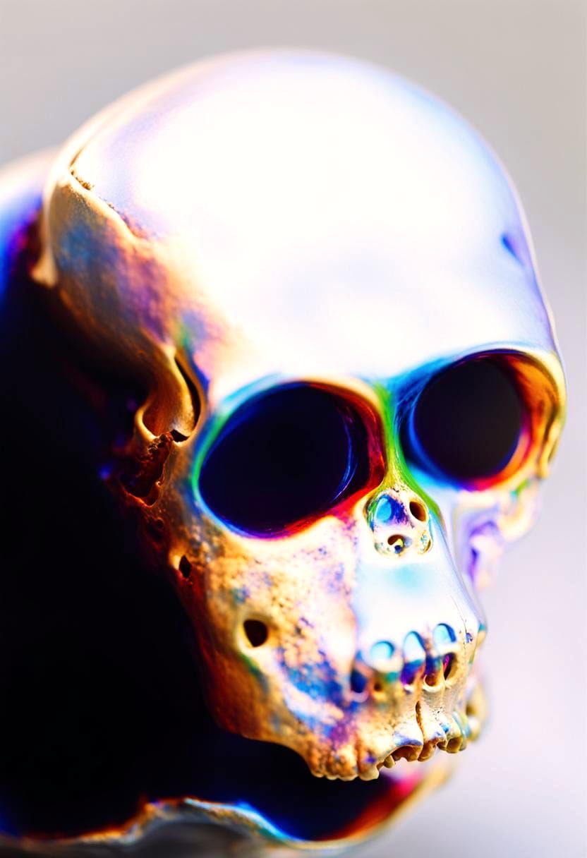 Glistening Chrome Alien Skull: Digital Art