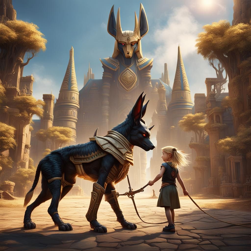 Girl Walks Anubis: Detailed Matte Painting