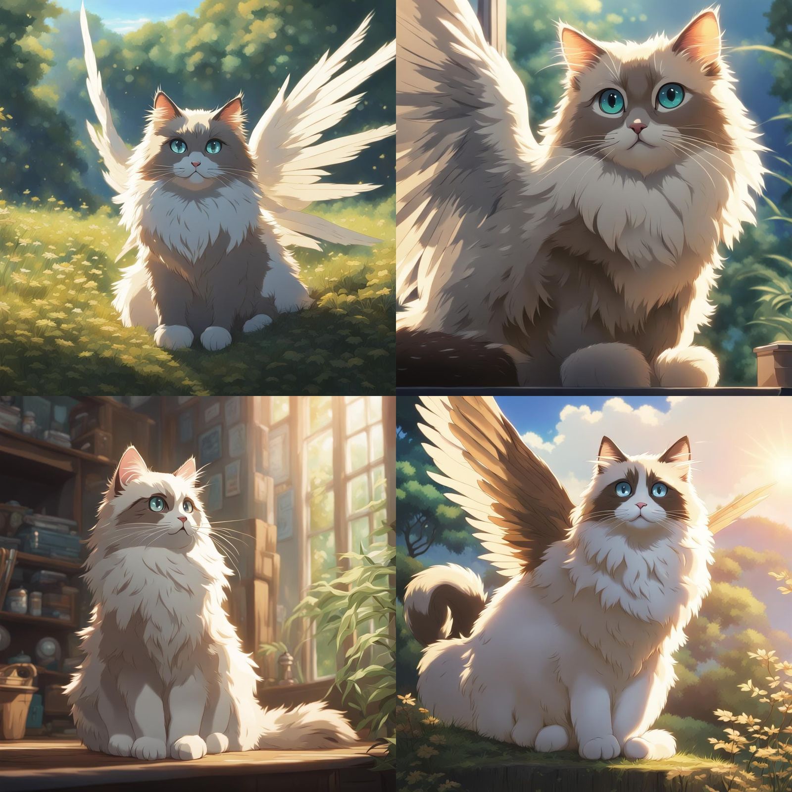 Winged Ragdoll Cat in Anime Style