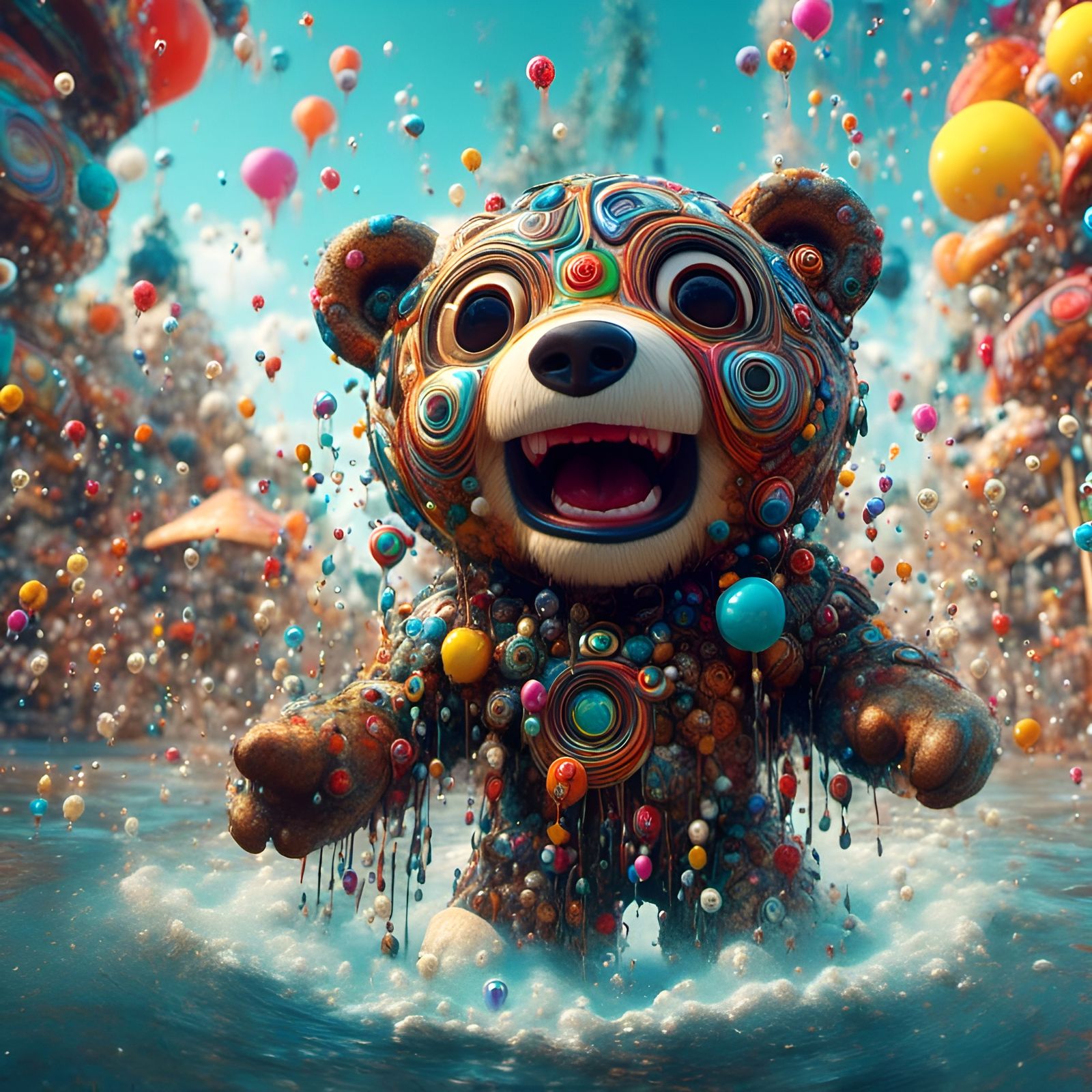 Cute Creep Bear in Liquid Fractal Art Style