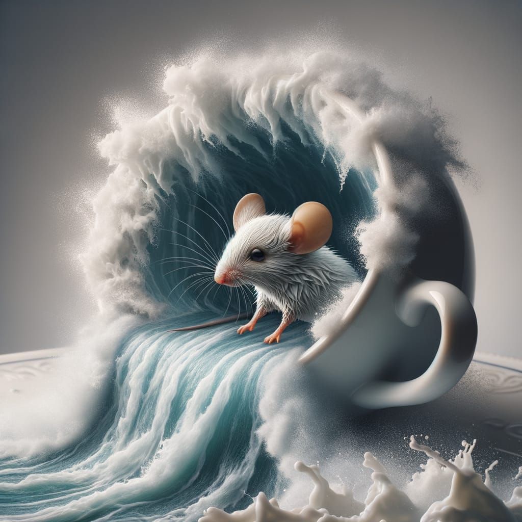 Mouse Bravely Navigates White Water Rapid Inside Teacup