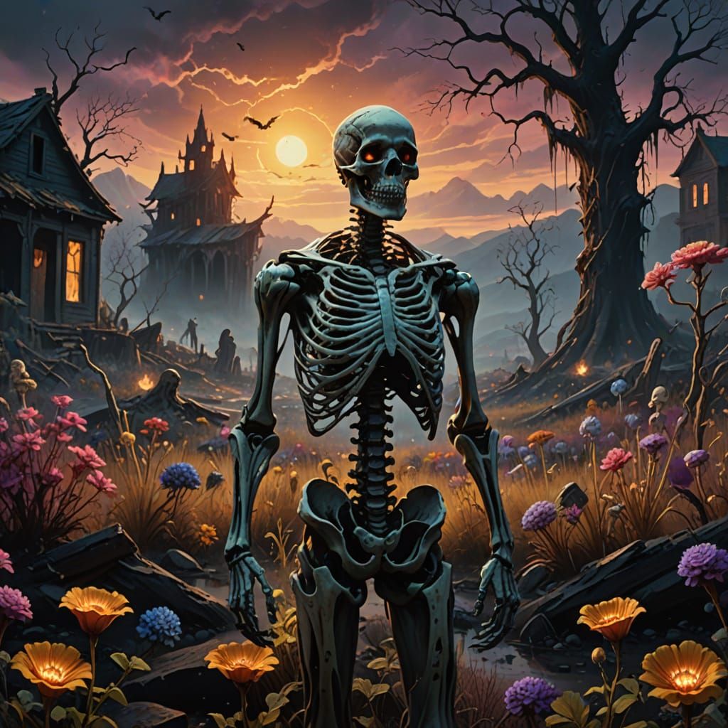 Eerie Landscape: Blooms on Bones, Dark Fantasy Art