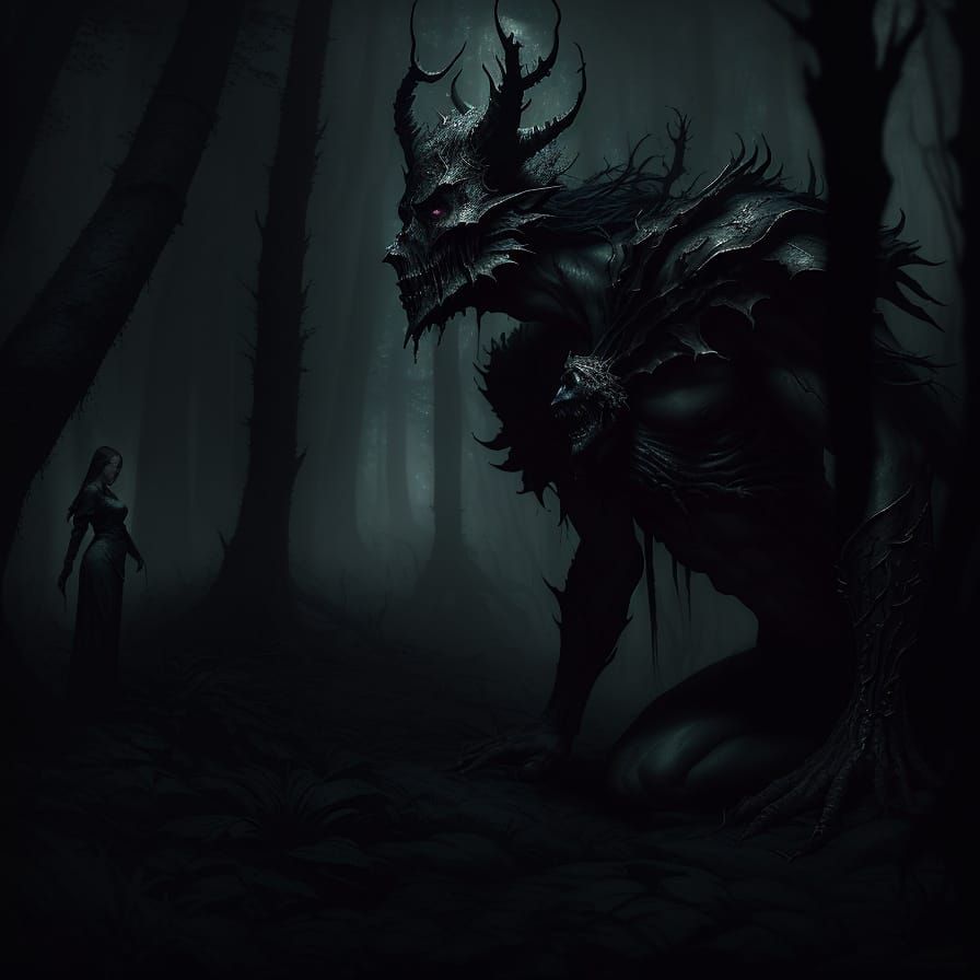 Dark Fantasy Forest Concept Art in Manga Style