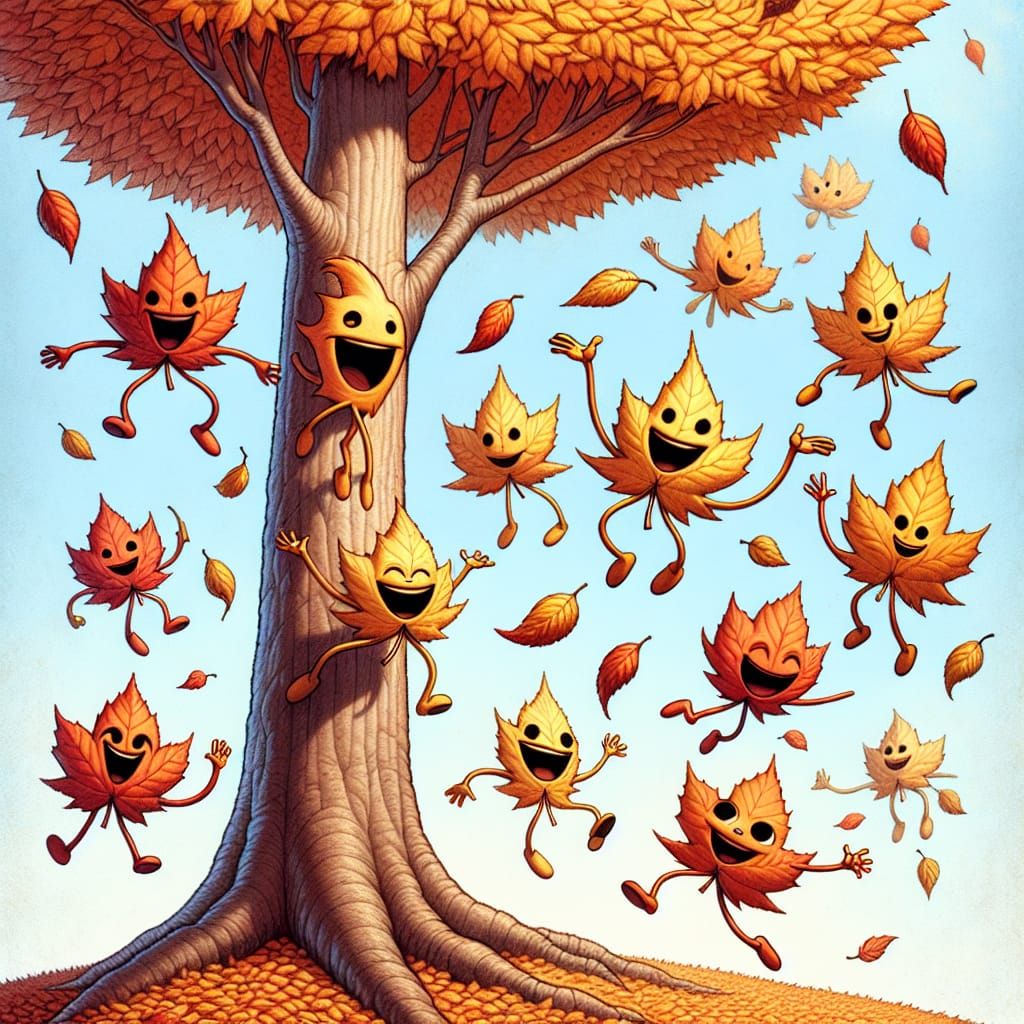 Playful Autumn Leaves Dance Down From Tree