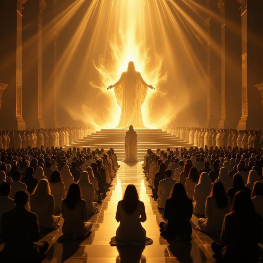 Heavenly Multitude Kneeling Before Divine Light
