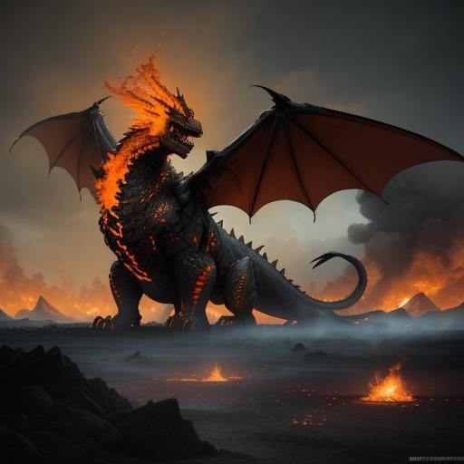 Fiery Dragon in Scorched Landscape: Fantasy Concept Art