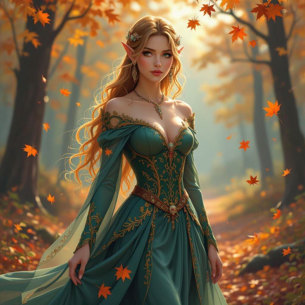 Elven Princess in Autumn Woods Concept Art