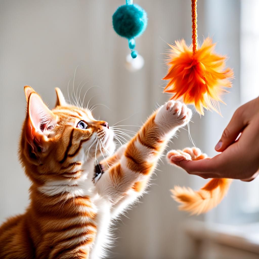 Adorable Orange Kitten Swats at Feather Toy