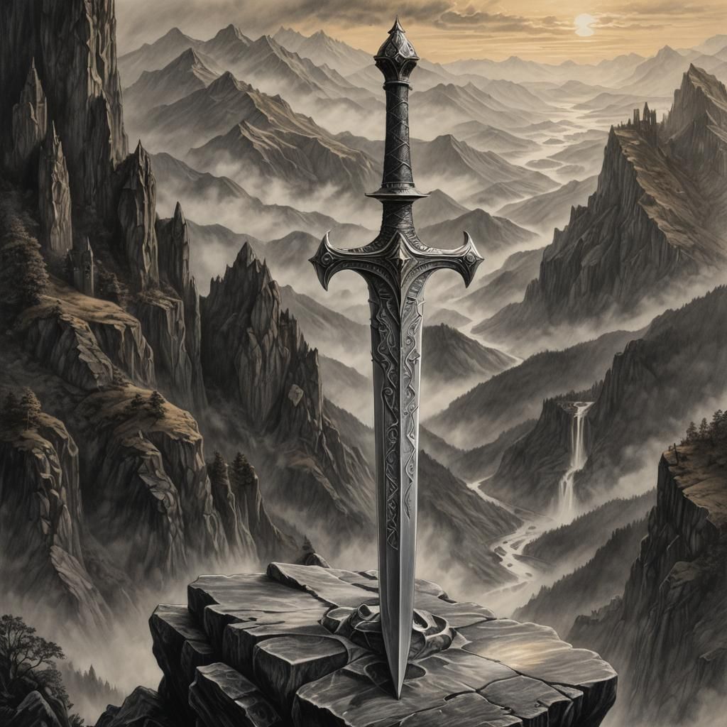 Excalibur Charcoal Drawing: King Arthur's Sword