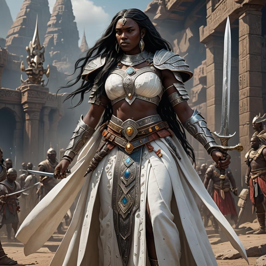 African Warrior Queen with Sword in Fantasy Art